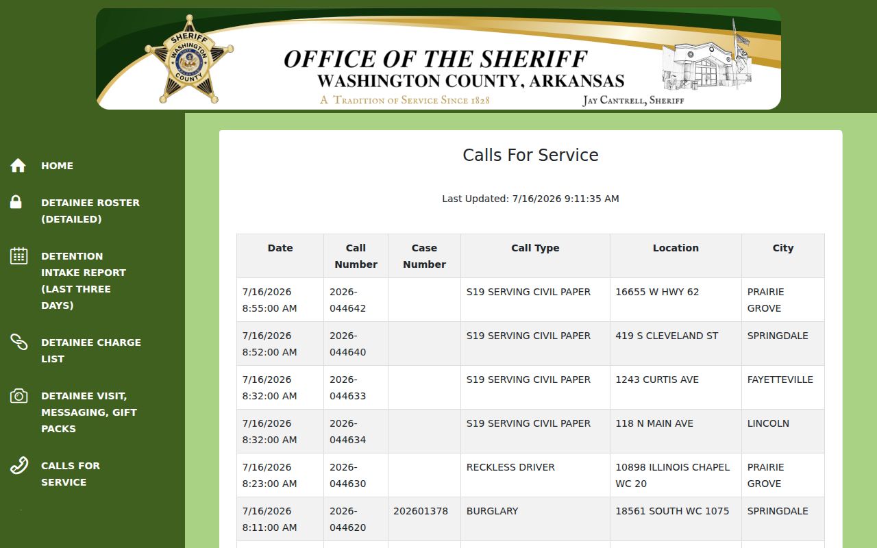 Washington County calls for service used with arrest lookup