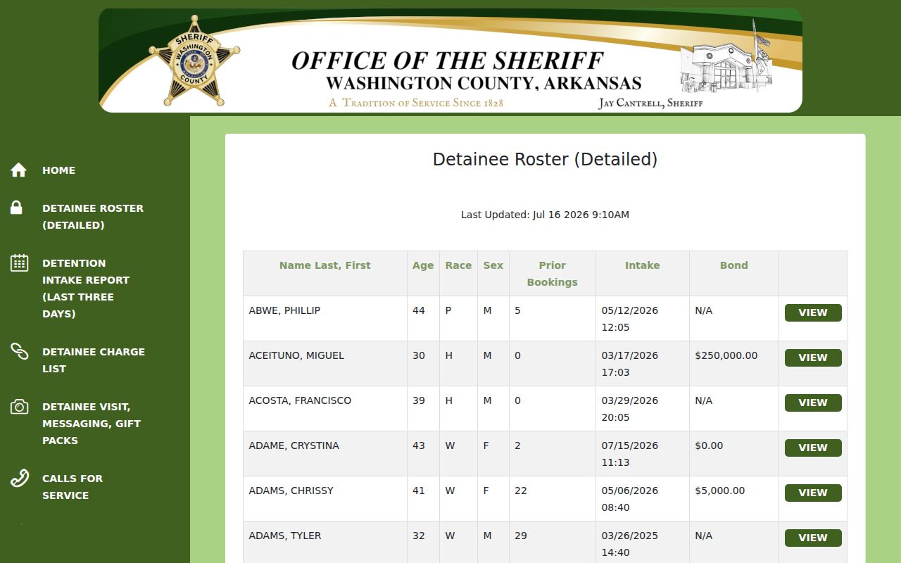 Washington County arrest lookup detailed roster