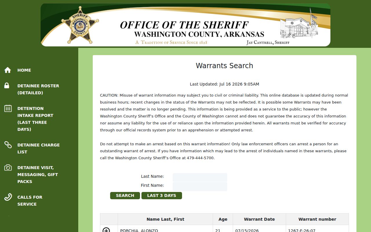 Washington County warrant context for arrest lookup