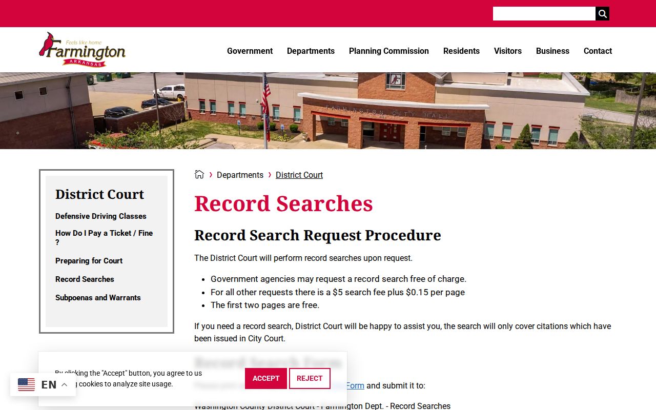 Farmington criminal records search fees