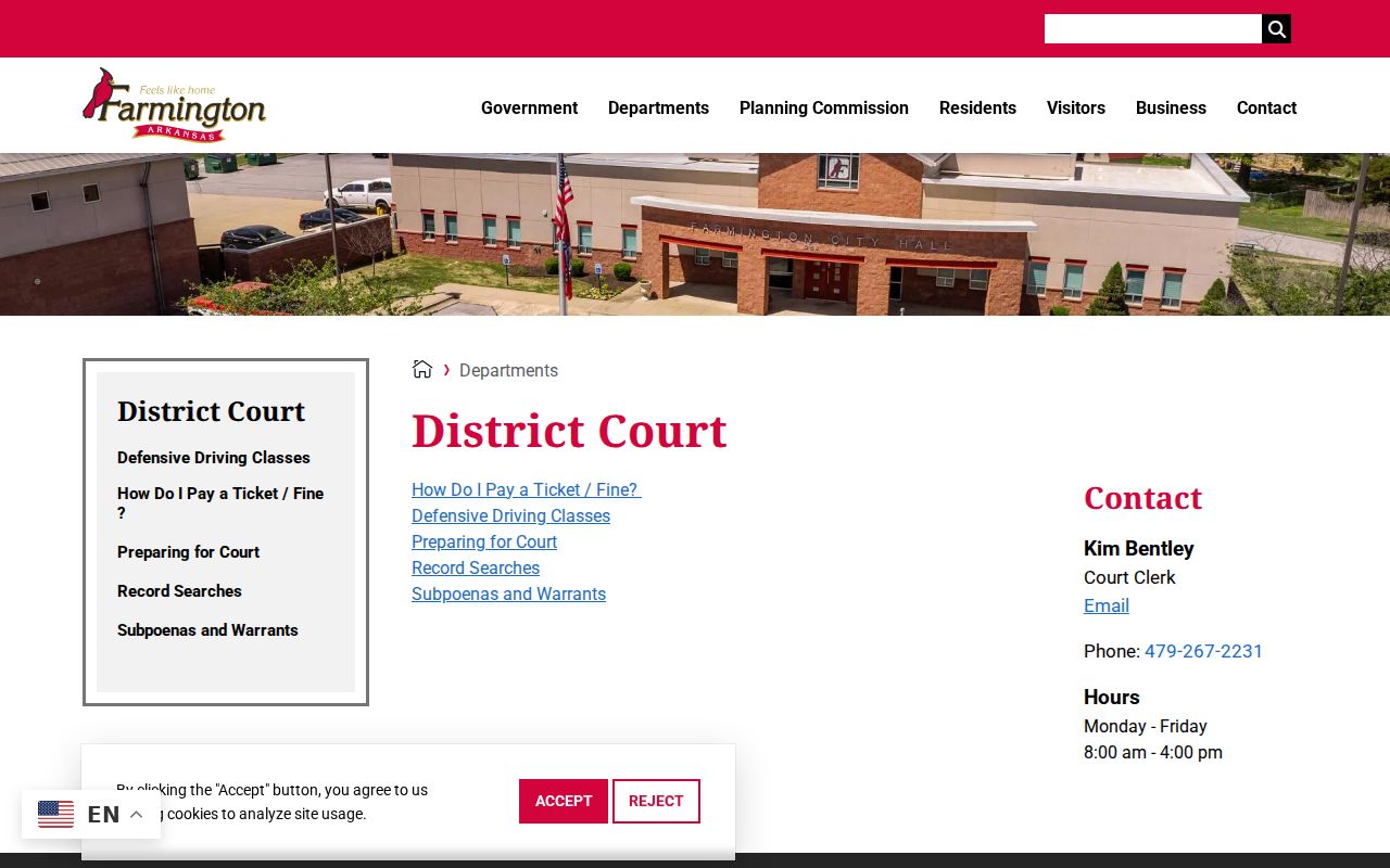 Farmington criminal records District Court information