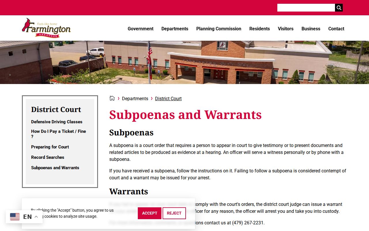 Farmington criminal records warrants and court compliance