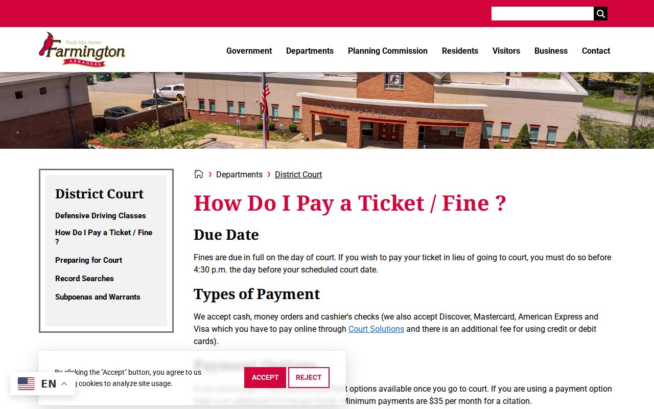 Farmington criminal records and citation payment instructions