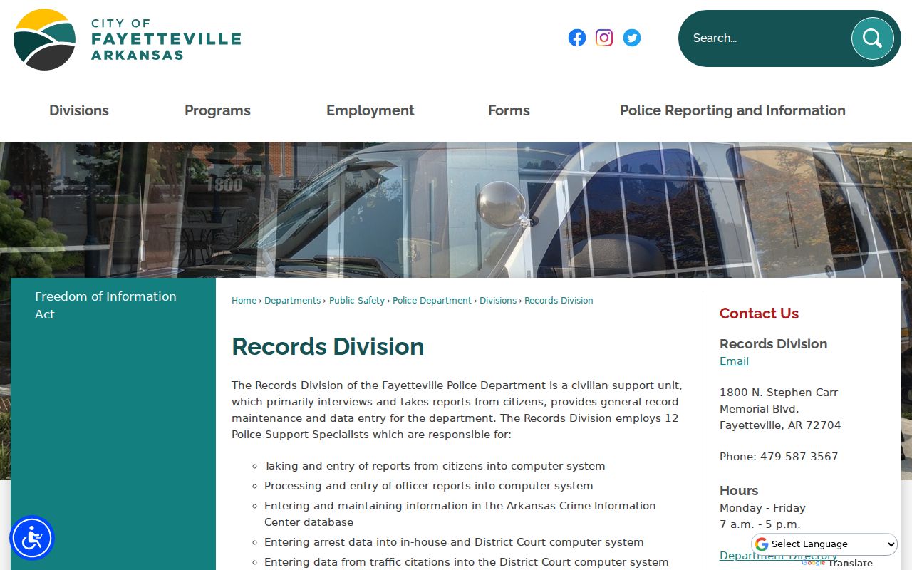 Fayetteville criminal records division request information