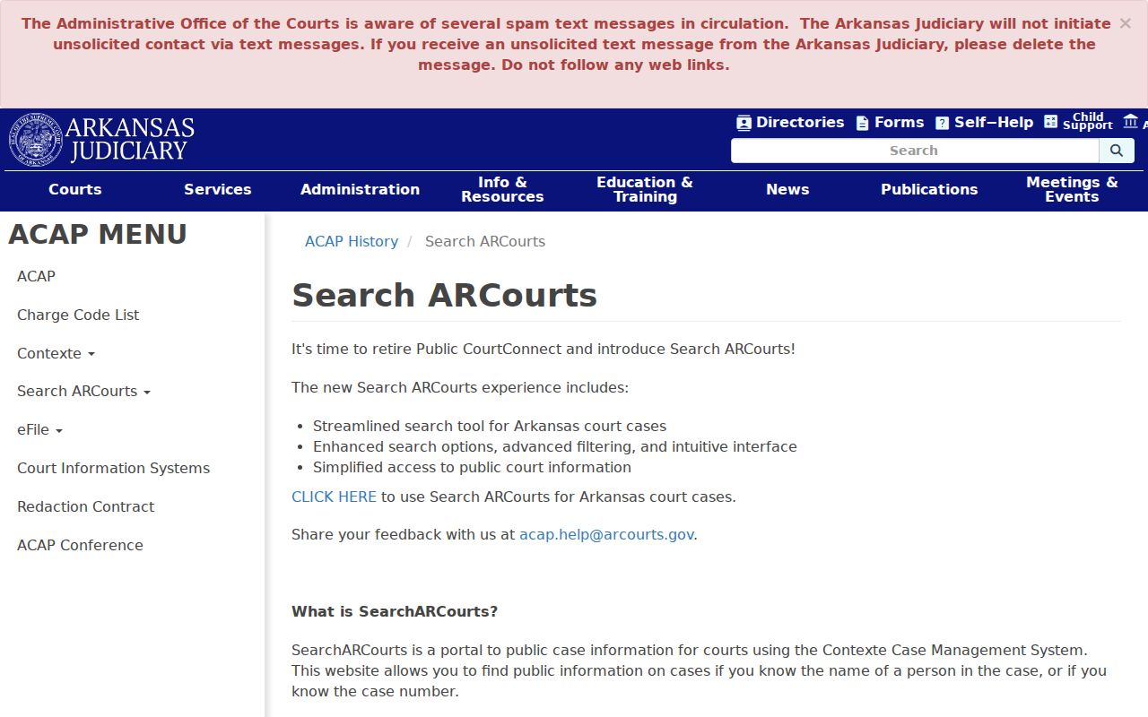 Washington County criminal court case Search ARCourts interface